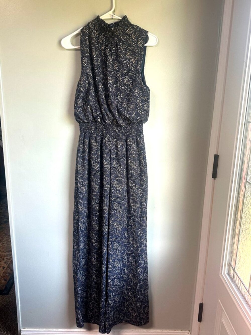 She + Sky Blue Snake Print Mock Neck Wide Leg Jumpsuit Small